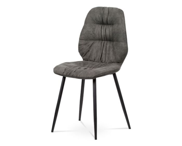 Jídelní židle - šedá látka v dekoru broušené kůže, kovová podnož, černý matný lak AC-1127 GREY3