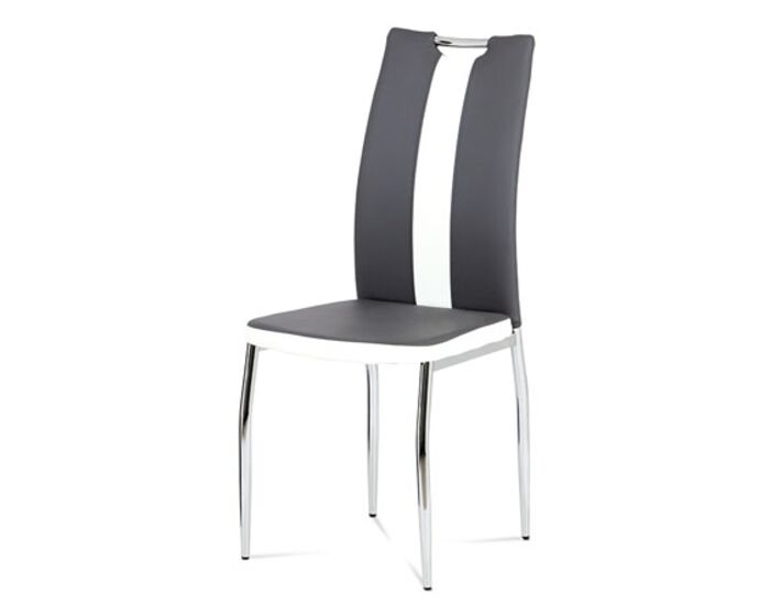 Jídelní židle koženka šedá + bílá / chrom AC-2202 GREY