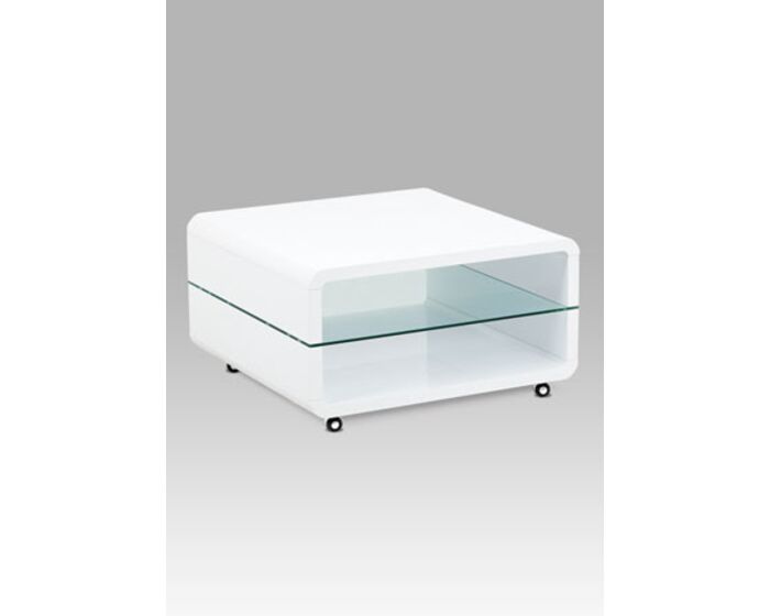 (AHG-615 WT) Konferenční stolek 80x80x45 cm, vysoký lesk bílý / čiré sklo 8 mm AHG-015 WT