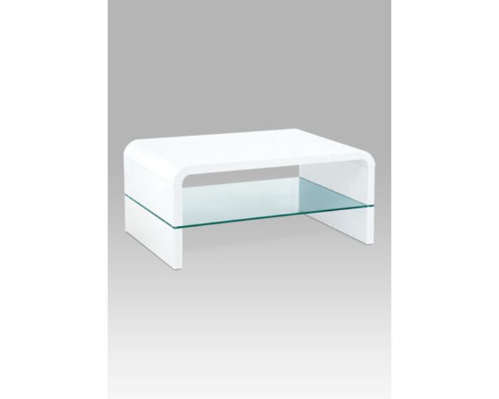 (AHG-010 WT) Konferenční stolek 90x60x40cm, MDF bílý vysoký lesk, čiré sklo AHG-610 WT