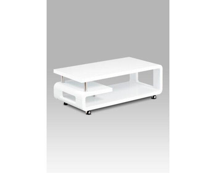 Konferenční stolek 115x60x43, bílá MDF vysoký lesk, chrom, 4 kolečka AHG-616 WT