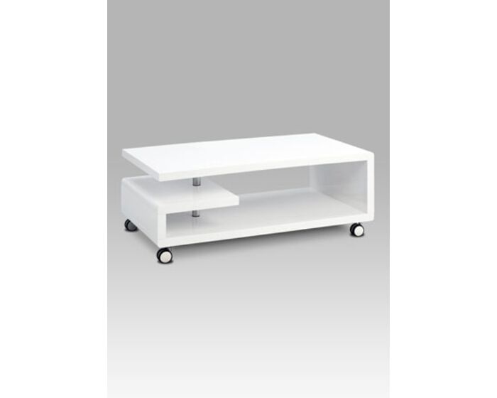 Konferenční stolek 115x60x45, bílá MDF vysoký lesk, chrom, 4 kolečka AHG-618 WT