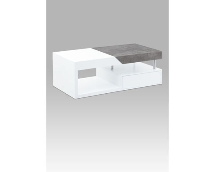 Konferenční stolek 120x60x42, MDF bílý mat/dekor beton, 2 šuplíky AHG-622 WT