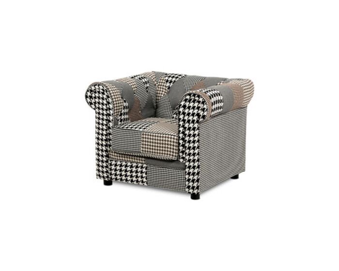 Křeslo, látka černobílá patchwork, plast černá AK-111 PW4