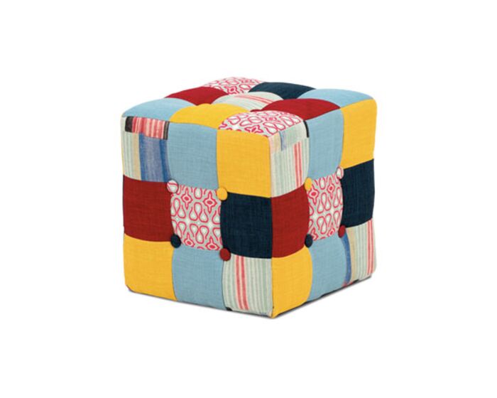 Taburet kostka, látka patchwork, kluzáky plast AK-135 PW2