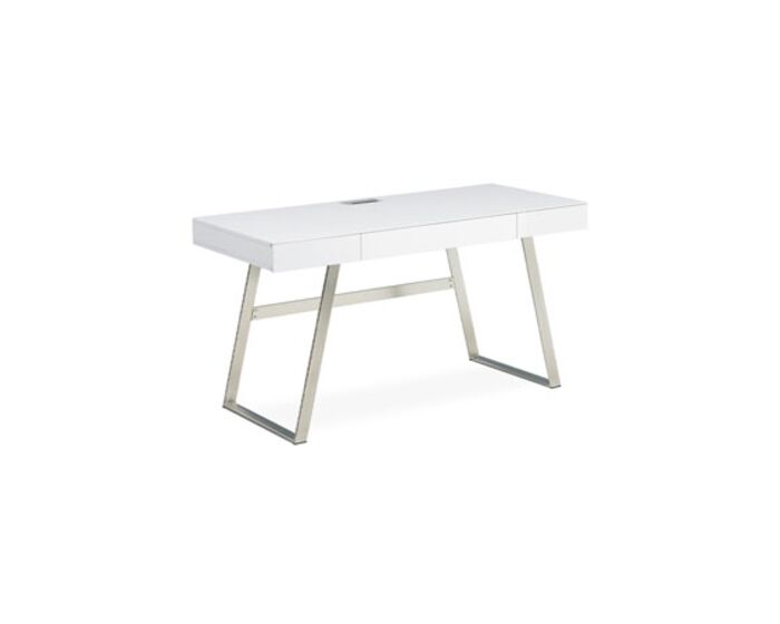 Kancelářský stůl 140x60, MDF, bílý matný lak, broušený nikl, 3 šuplíky APC-601 WT