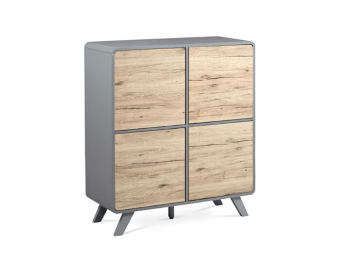 Komoda čtyřdveřová, šedá MDF mat, dýha dub ASL-651 OAK
