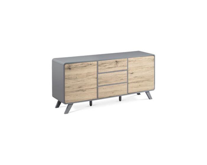Komoda dvoudveřová + 3 šuplíky, šedá MDF mat, dýha dub ASL-652 OAK