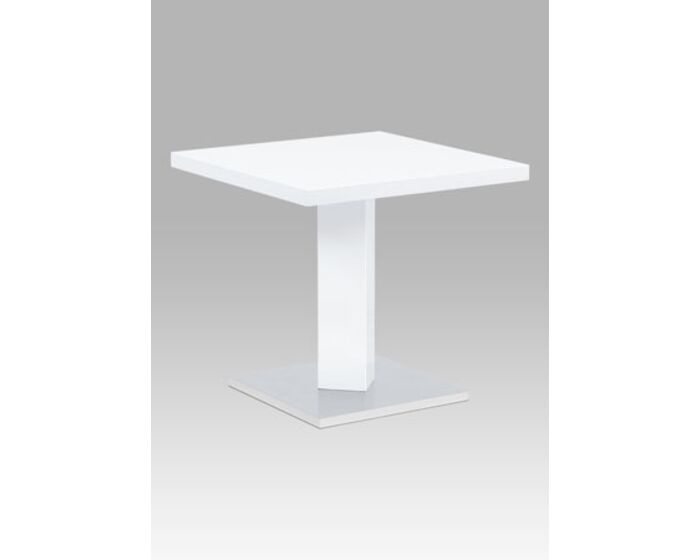 Jídelní stůl 80x80, bílá MDF vysoký lesk, podstavec chrom AT-4001 WT