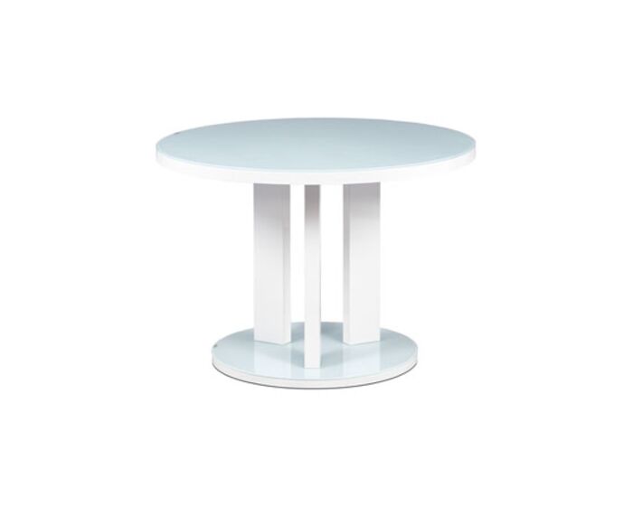 Jídelní stůl pr. 108 cm, sklo bílá + MDF bílá AT-4004 WT