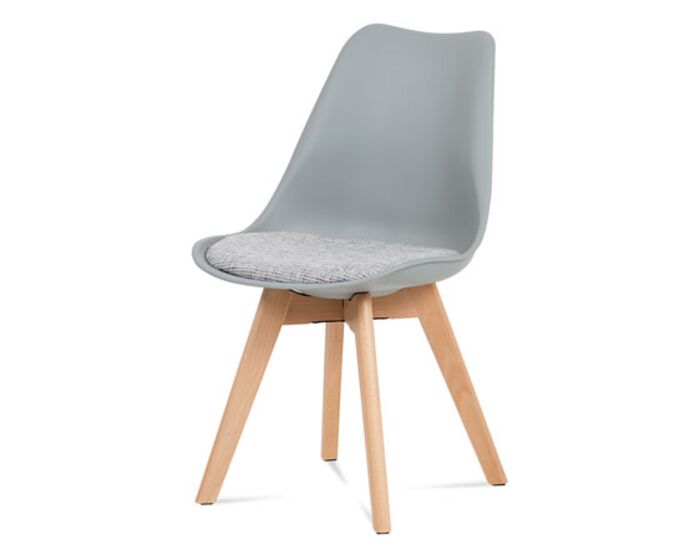 Jídelní židle, šedý plast, šedá tkanina, masiv natural CT-722 GREY