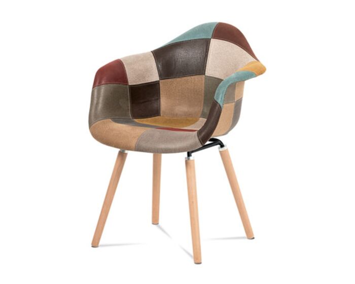 Jídelní židle, vícebarevná látka patchwork, masiv buk, kov černý CT-728 PW3