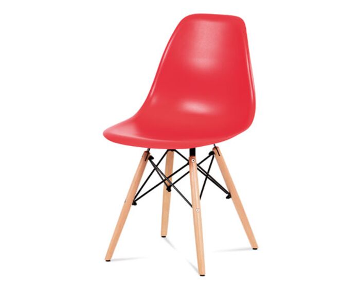 Jídelní židle, plast červený / masiv buk / kov černý CT-758 RED