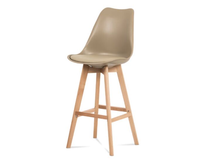 Barová židle, cappuccino plast+ekokůže, nohy masiv buk CTB-801 CAP