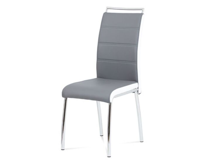Jídelní židle, koženka šedá/bílý bok, madlo, chrom DCL-403 GREY