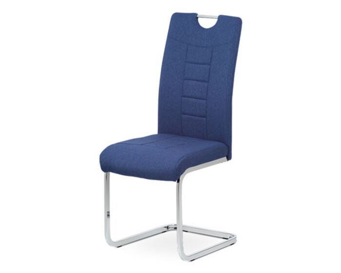 Jídelní židle, modrá látka, kovová pohupová chromovaná podnož DCL-404 BLUE2