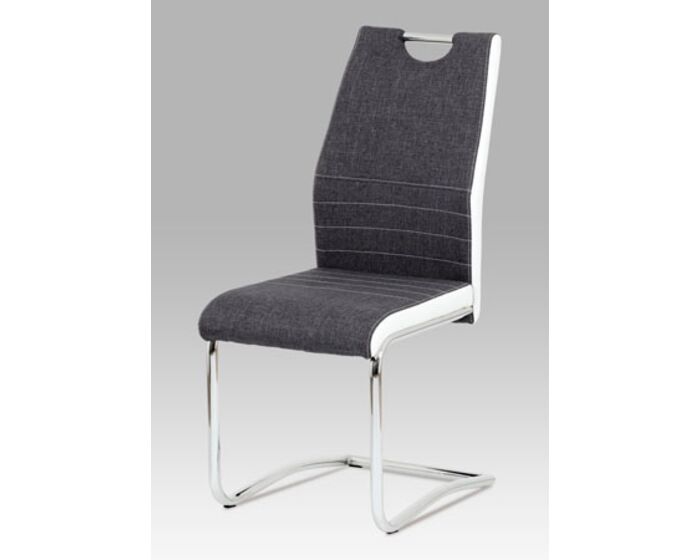 Jídelní židle šedá látka + bílá koženka / chrom DCL-444 GREY2