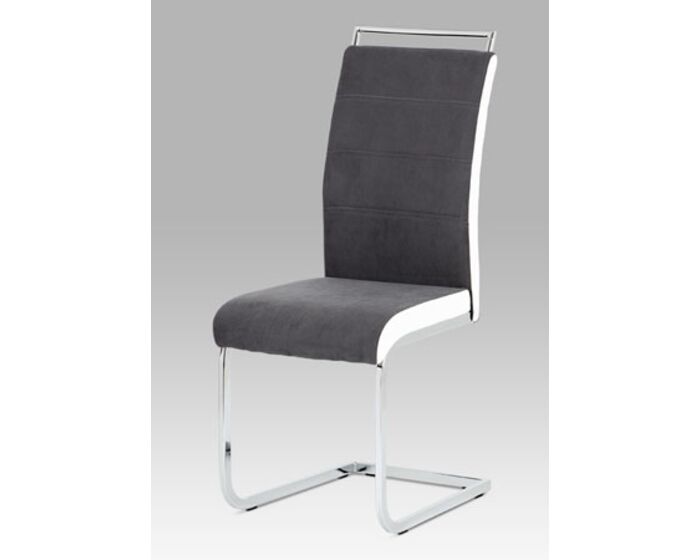 Jídelní židle šedá látka + bílá koženka / chrom DCL-966 GREY2