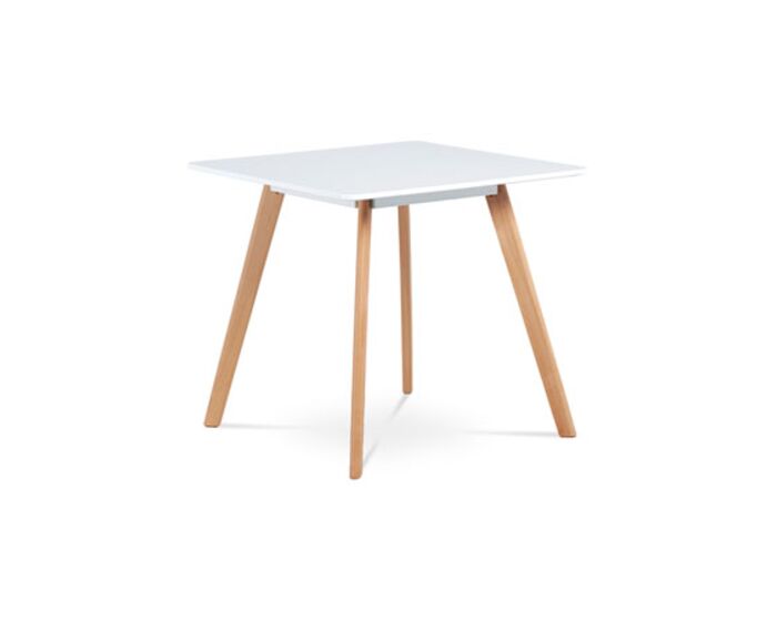 Jídelní stůl 80x80 cm, MDF, bílý matný lak, masiv buk, přírodní odstín DT-606 WT