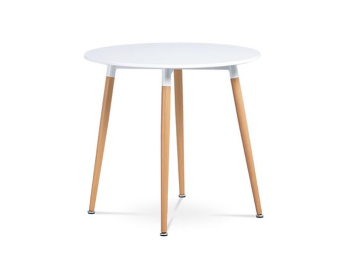 Jídelní stůl pr.80 cm, bílá matná MDF, kov buk + chrom DT-608 WT
