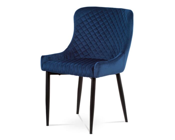 Jídelní židle, modrá sametová látka, kovová podnož, černý matný lak HC-011 BLUE4