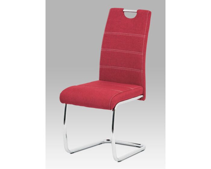 Jídelní židle, červená látka, bílé prošití, kov chrom HC-482 RED2