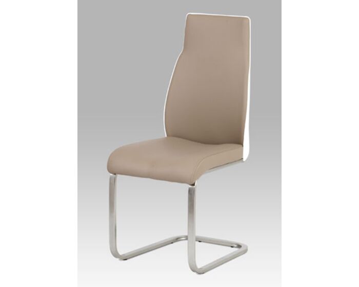 Jídelní židle koženka cappuccino + bílá / broušený nerez HC-911 CAP