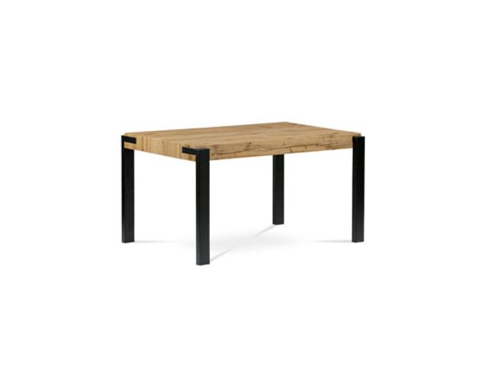 Jídelní stůl 140x88x76, deska MDF dekor divoký dub tloušťka 100mm, kov černý mat HT-725 OAK