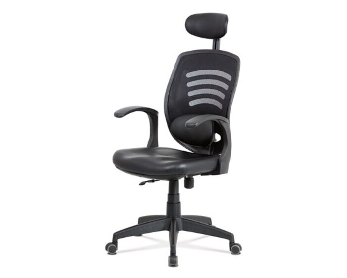 Kancelářská židle, permanent kontakt mech., černá koženka, plastový kříž KA-D706 BK