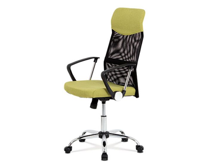 Kancelářská židle, houpací mech., zelená látka + černá MESH, kovový kříž KA-E301 GRN