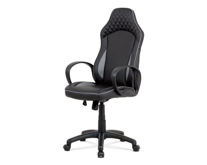 Kancelářská židle, černá-šedá ekokůže, houpací mech, plastový kříž KA-E823 GREY
