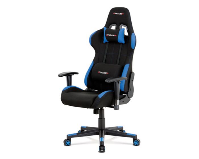 Kancelářská židle, modrá-černá látka, houpací mech, plastový kříž KA-F02 BLUE