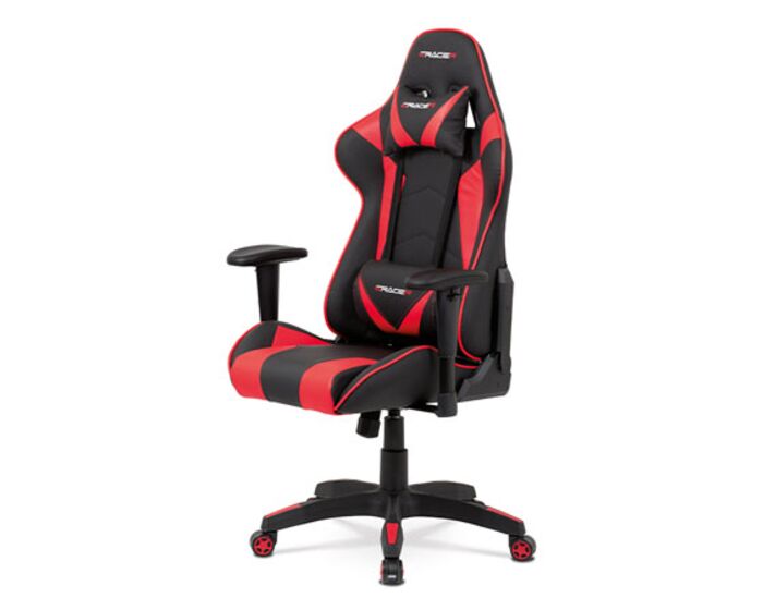 Kancelářská židle houpací mech., černá + červená koženka, plast. kříž KA-F03 RED