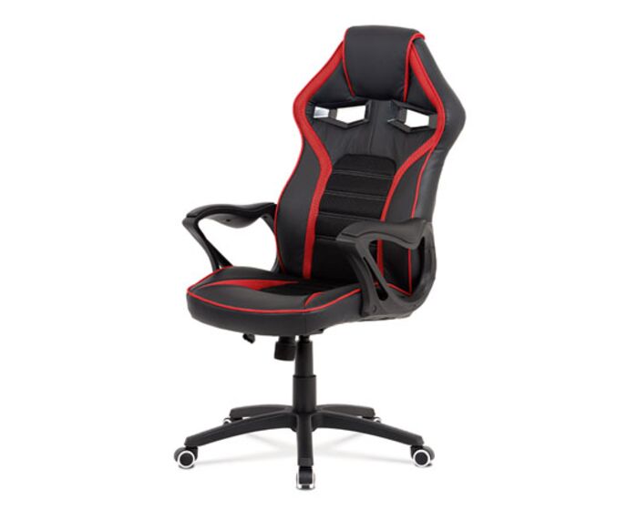 Kancelářská židle, černá ekokůže + červená látka MESH, černý plastový kříž, houpací mechanismus KA-G406 RED