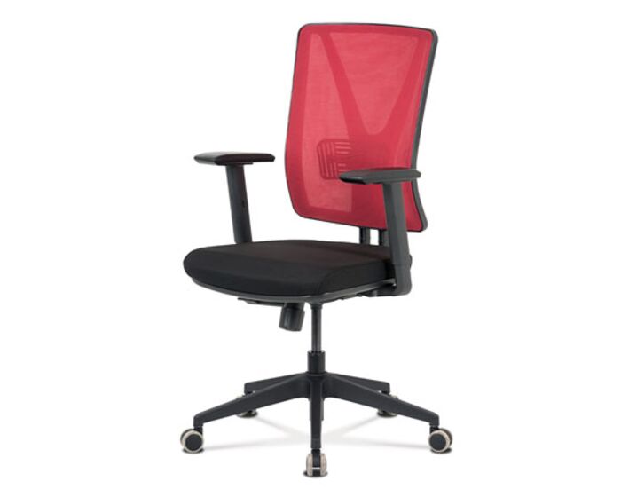 Kancelářská židle, červená síťovina+černá látka, synchronní mech, plast kříž KA-M01 RED