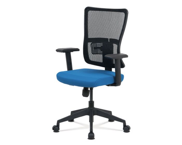 Kancelářská židle, modrá látka+černá síťovina, houpací mech., plastový kříž KA-M02 BLUE
