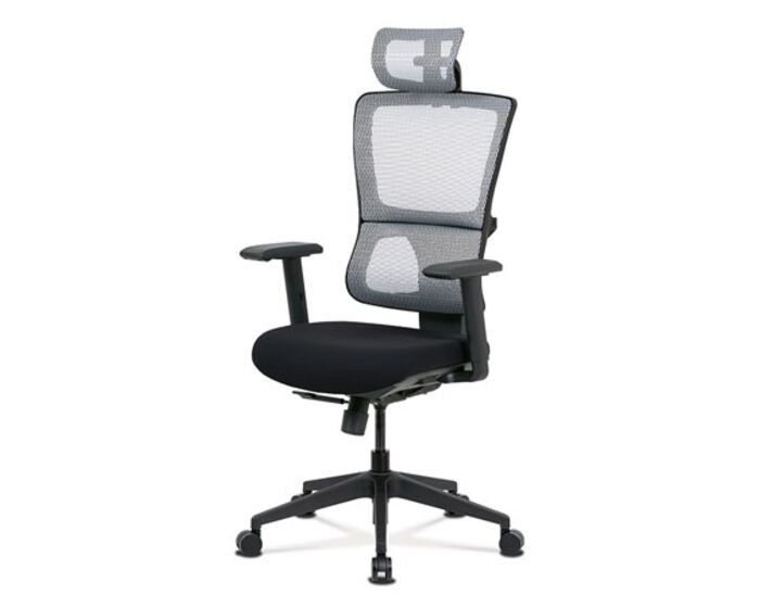 Kancelářská židle, černá látka+bílá síťovina, synchronní mech., plastový kříž KA-M04 WT