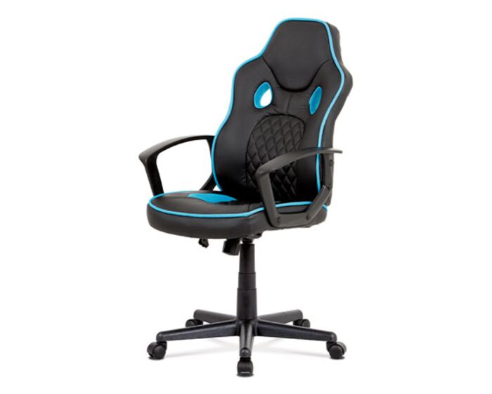 Kancelářská židle, černá ekokůže+modrá látka, houpací mech, plast kříž KA-N660 BLUE