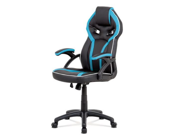 Kancelářská židle, černá ekokůže+modrá látka MESH, houpací mech, plast kříž KA-N662 BLUE