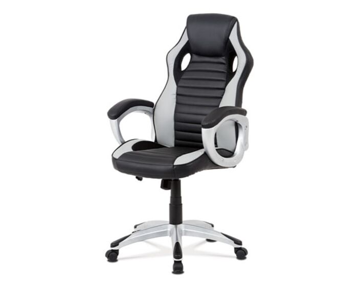 Kancelářská židle, šedá-černá ekokůže, houpací mech, kříž plast stříbrný KA-V507 GREY