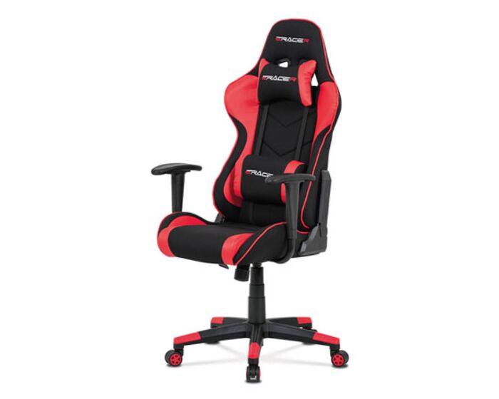 Kancelářská židle, červená ekokůže + černá látka, houpací mech., plastový kříž KA-V608 RED
