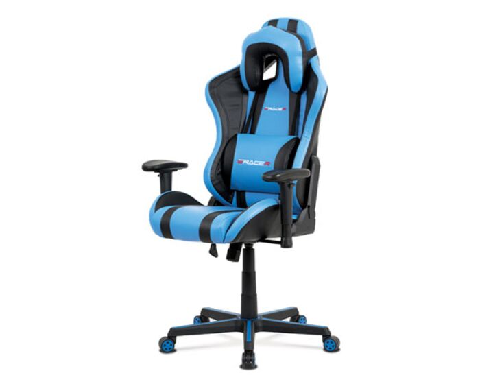 Kancelářská židle, modrá+černá ekokůže, houpací mech., plastový kříž KA-V609 BLUE