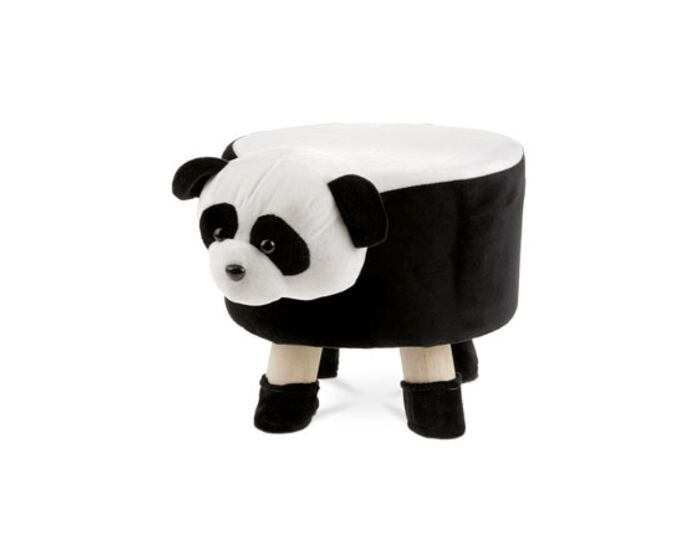 Taburet - panda, bílá a černá látka, dřevěné nohy LA2008