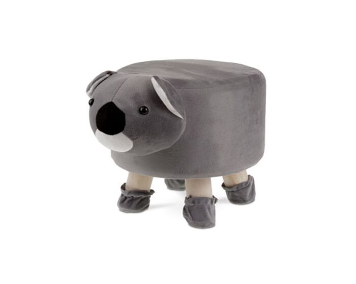 Taburet - koala, šedá látka, dřevěné nohy LA2009